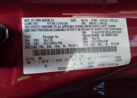 2016 Ford Focus Se из США, поврежденный, VIN 1FADP3F28GL361028